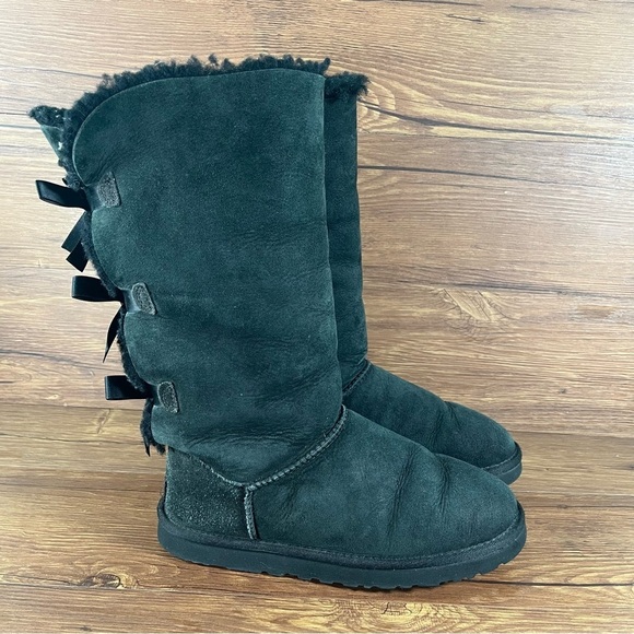 UGG Bailey Bow Tall Black Suede Winter Boots Shoes Women’s Size 8 - Picture 10 of 10